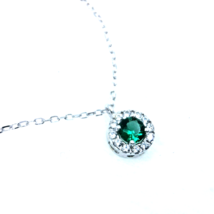 Women&#39;s Necklace 14k White Gold Halo Round Green Chrome Diopside Cubic Z... - £120.86 GBP