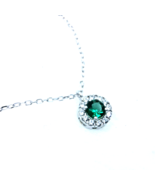 Women&#39;s Necklace 14k White Gold Halo Round Green Chrome Diopside Cubic Z... - £119.47 GBP