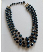 Vintage Japan Necklace 3 Strand Bead Collar Faux Pearl Peacock Blue Irid... - €31,26 EUR