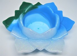 Blue, white. green open Lotus candle holder, Unique resin flower, tea light - $9.00