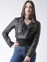 New Rock-star Bare Skin Half Silver Studded Brando Cowhide Leather Jacke... - $260.99