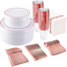 700 Pcs Rose Gold Dinnerware Set-200 Rose Gold Plastic Plates-300 Rose Gold - $81.98