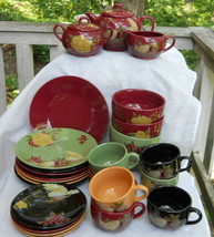 30 Pc Tea Set Teapot Floral Birds China Homecoming Cake Stand Yellow Green Black - £62.66 GBP