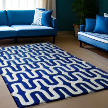 Handmade wool pile are rugs Modern design Rug color Blue Modern Rug 9x12ft Rug - £613.51 GBP