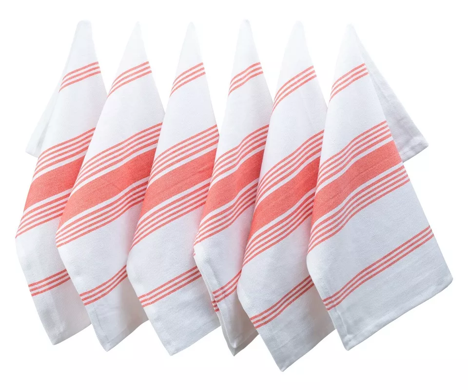 Set of 6 Cotton Napkins Cloth Dinner Napkins Striped Napkins Coral Red 1... - $48.99