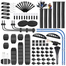 188Pcs Cable Management Kit With 60 Cable Clip Holders,6 Cable Sleeves,2 Self Ad - £26.73 GBP