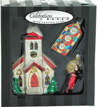 Radko Celebrations Silent Night Christmas Church Candle Stained Glass Window Set - £31.96 GBP