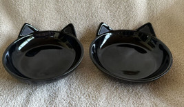 Prima Pet Ceramic Cat Bowls Food Water Dishes Pair Black w/Gray 3-D Ears... - £21.57 GBP