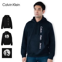 Calvin Klein Mens Earth-Print Hoodie Black Beauty-Size Small - £29.89 GBP