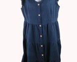  Iffei Women&#39;s Short Sleeve Front Button Cotton Dress XL Navy - $15.12