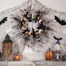 Eyeballs and Spiders Halloween Twig Wreath, 24-Inch, Unlit - £100.52 GBP