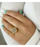 14K Yellow Gold Created Diamond Halo Round Engagement Ring Set 3.20ctw - £309.60 GBP
