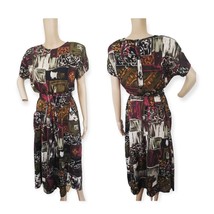 80s Abstract Print Dress Button Back Vintage Paquette S - $42.00