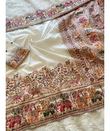 REDOLENT BEIGE PASHMINA SAREE WITH EMBROCATION BLOUSE PIECE - $108.90