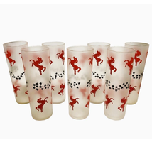 Vintage Frosted Libbey Stallions &amp; Stars 12oz Tall Glasses (Set of 7) - £62.43 GBP