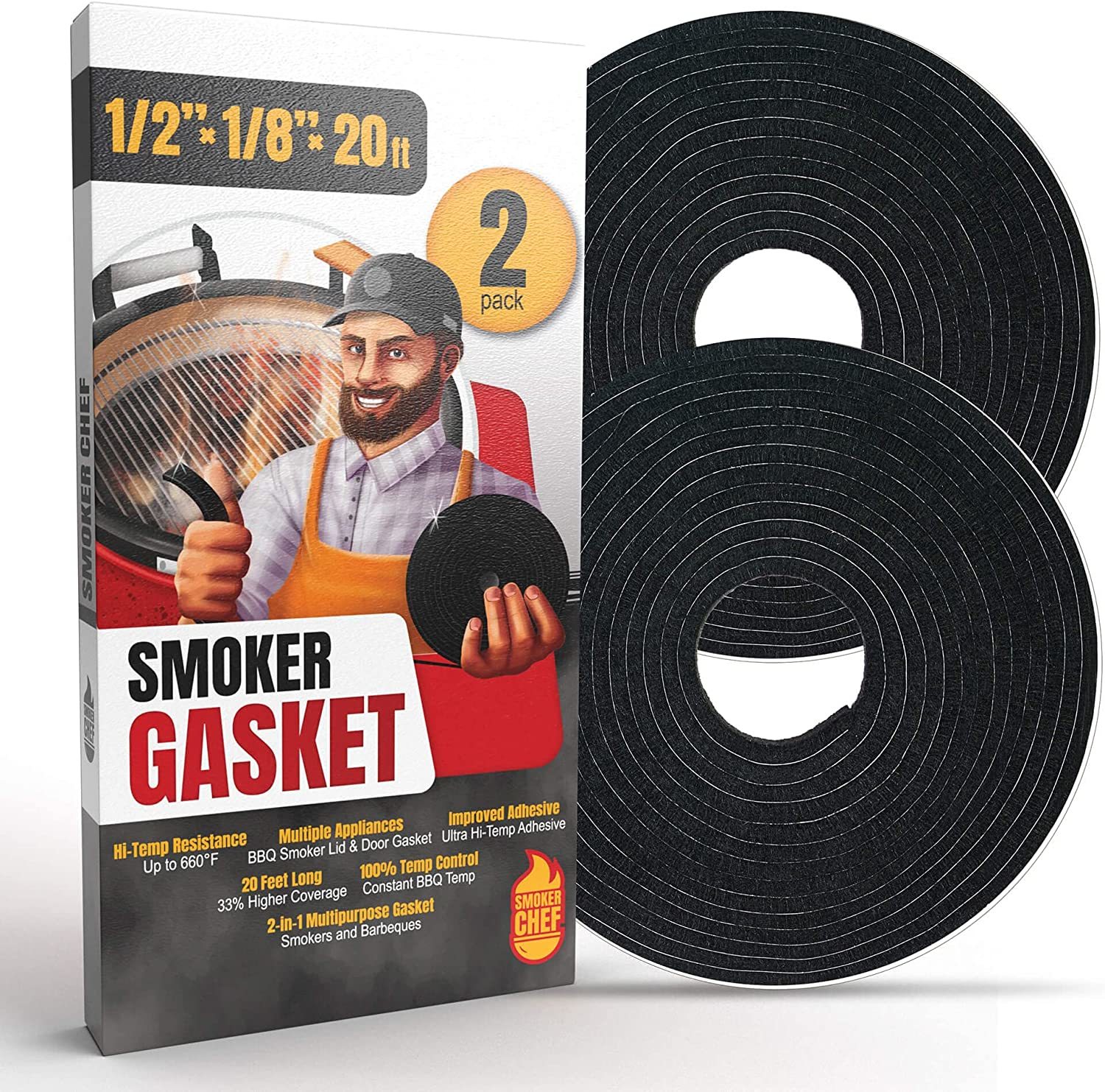 Smoker Chef XXL 20 FT Grill Gasket for Smokers - Black 1/2’’ x 1/8’’ Hi ... - $35.99