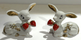 Vintage white porcelain rhinestone Deer figurines Thames Japan - $33.25