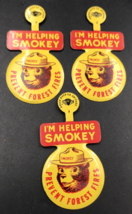 Lot of 3 VTG Smokey the Bear Prevent Forest Fires I&#39;m Helping Tin Pins 2... - $11.29