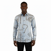Men Sports Shirt by DE-NIKO Long Sleeves Fashion Print Soft Modal 2F008 Gray image 6