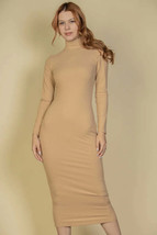 Women's Ribbed Mock Neck Long Sleeve Bodycon Midi Dress - $14.40