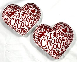 2 Crate &amp; Barrel Ceramic Red &amp; White I Choose You Heart Plates Kate Forr... - $44.50
