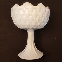 Indiana White Milk Glass Pedestal Compote Bowl 9&quot; Duette Quilted Diamond Pattern - £15.52 GBP