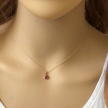 14K Solid Gold Mini Small Ruby Pendant Dainty Necklace 16&quot;-18&quot; adjust-Minimalist - £235.01 GBP