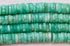 Natural, 8 inch long strand faceted AMAZONITE wheel / tire heishi beads [ Heishi - £31.44 GBP