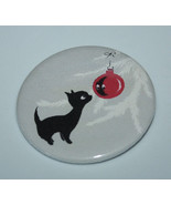 BLACK CAT SEES SELF IN CHRISTMAS ORNAMENT MAGNET or PIN BUTTON Vintage Art - $3.49