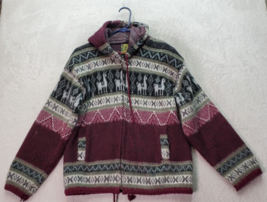 Tejidos Ruminahui Hoodie Womens Small Multi Burgundy Fairisle Wool Full ... - £36.65 GBP