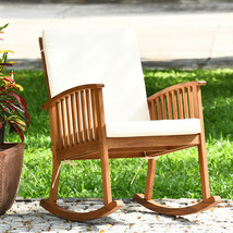 Patio Wooden Rocking Chair Lawn Garden Outdoor W/ Armrest Cushion - £185.40 GBP