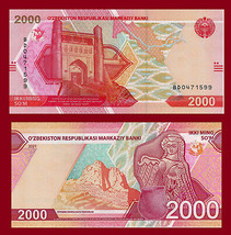 Uzbekistan P-NEW, 2000 Sum, Citadel / fortress , UNC, 2021 see UV &amp; w/m ... - $2.22