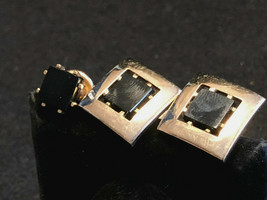 Vintage Hickok Mens Cuff Link And Tie Tack Set Gold Tone With Black Stones - £23.94 GBP