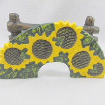 Napkin Letter Holder Sunflowers Cast Metal Fence Painted Yellow Black Co... - $22.70