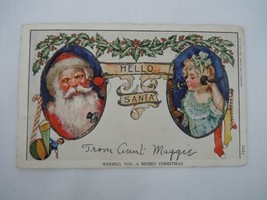 1906 Ullman Co. Wishing You A Merry Christmas, Santa and Girl On Phone Postcard - £9.38 GBP