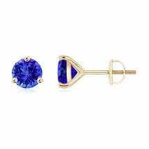 Natural Tanzanite Round Solitaire Stud Earrings For Women in 14K Gold (AAA, 6MM) - £863.86 GBP
