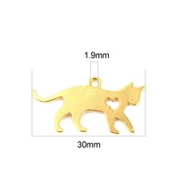 50PCs Cat Zinc Based Alloy Charms Pendant For Necklace Jewelry Making Gold Color - £22.66 GBP