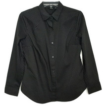 Apt.9 Womens Blouse Size PM Button Front Collared Long Sleeve Black Polka Dot - £10.36 GBP