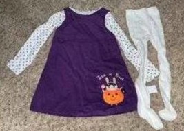 Girls Halloween Dress Jumper, Shirt &amp; Tights Girls 3 pc Purple White-sz 4T - £17.40 GBP