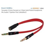 2PC ISAIBELL 3.5mm Female to 2 Male Gold Plated Headphone Mic Audio Y Sp... - $242.33 MXN