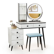 Vanity Table Set with 3-Color Lighted Mirror and Cushioned Stool-White -... - $348.49