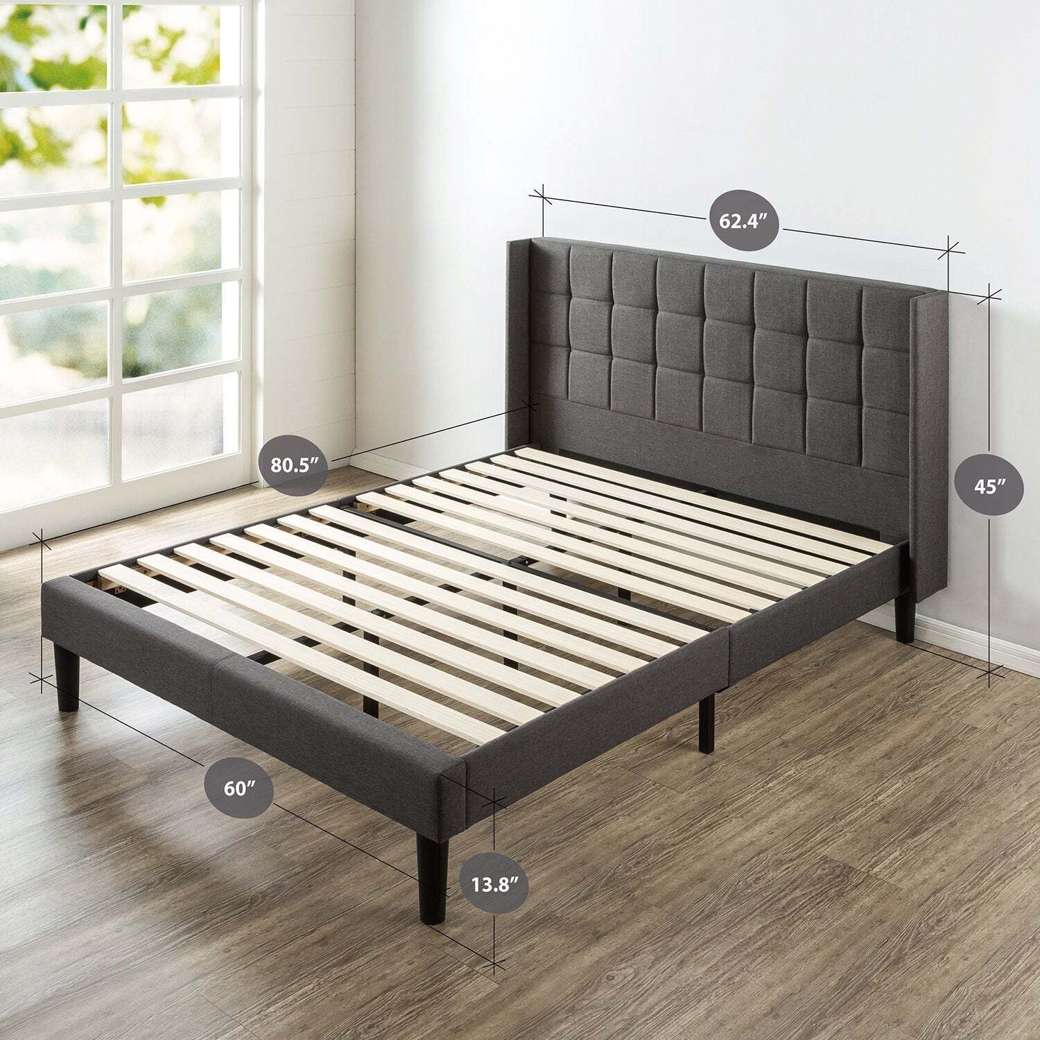 Queen Size Grey Wingback Upholstered Platform Bed Item image 3