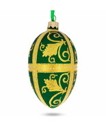 Golden Leaves On Green Glass Egg Ornament 4 Inches - £40.05 GBP