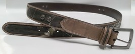 Mossy Oak Camouflage Leather &amp; Canvas Belt Western Style Cross Conchos Size 46&quot; - £10.95 GBP