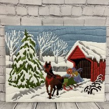 Artcraft Concepts Completed Wall Art Winter Scene Long Stitch Embroidery Vtg 80s - £22.42 GBP