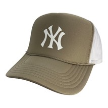 New York Yankees Cream Tan White Cap 5 Panel High Crown Trucker Snapback Vintage - £18.28 GBP
