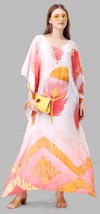 Indian Printed Feather Multi Orange Kaftan Dress Women Nightwear - £23.36 GBP