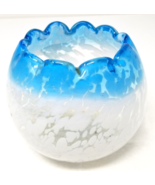 Splatter Victorian Rose Bowl Art Glass Pinched Blue White Gradient Vintage - £18.76 GBP