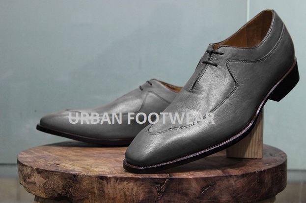 Mens New Handmade Stylish Formal Grey Leather Lace Up Dress & Casual Wear Boot