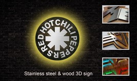 Red Hot Chili Peppers Sign Lighted, Red Hot Chili Peppers Steel &amp; Wood Wall Art - £180.33 GBP